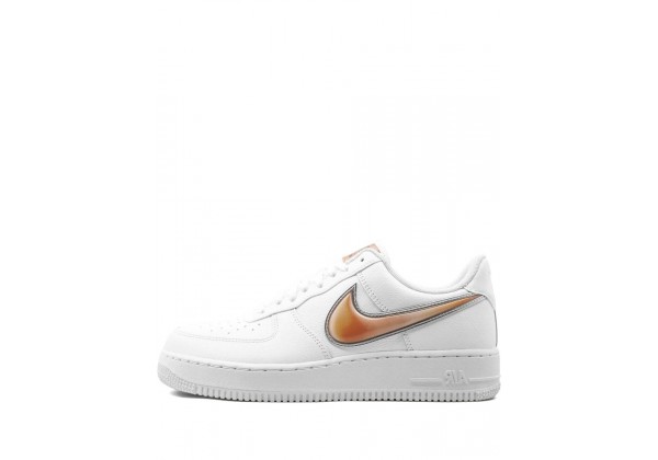 Кроссовки Nike Air Force 1 белые с оранжевым логотипом