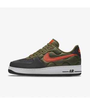 Кроссовки Nike Air Force 1 черно-зеленые с оранжевым