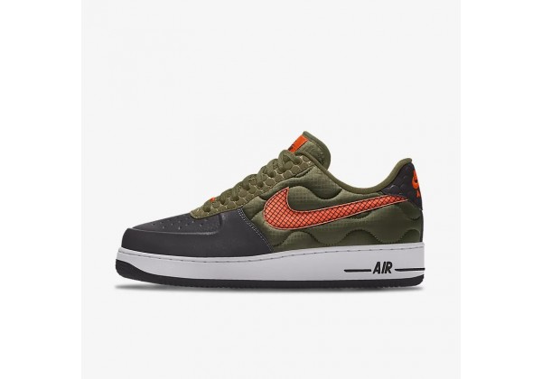 Кроссовки Nike Air Force 1 черно-зеленые с оранжевым