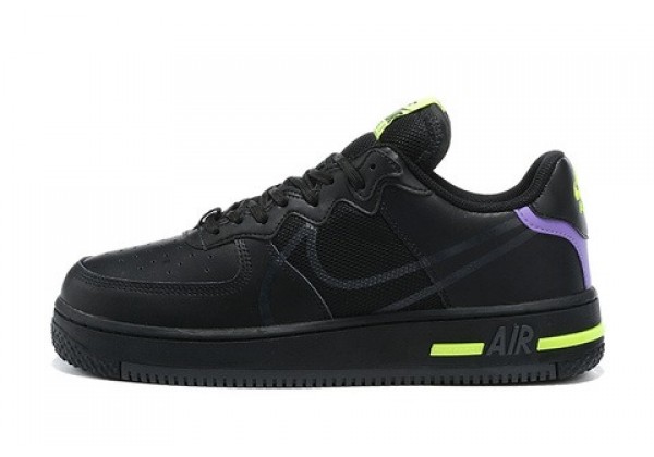 Nike Air Force 1 черные с салатовым и фиолетовым